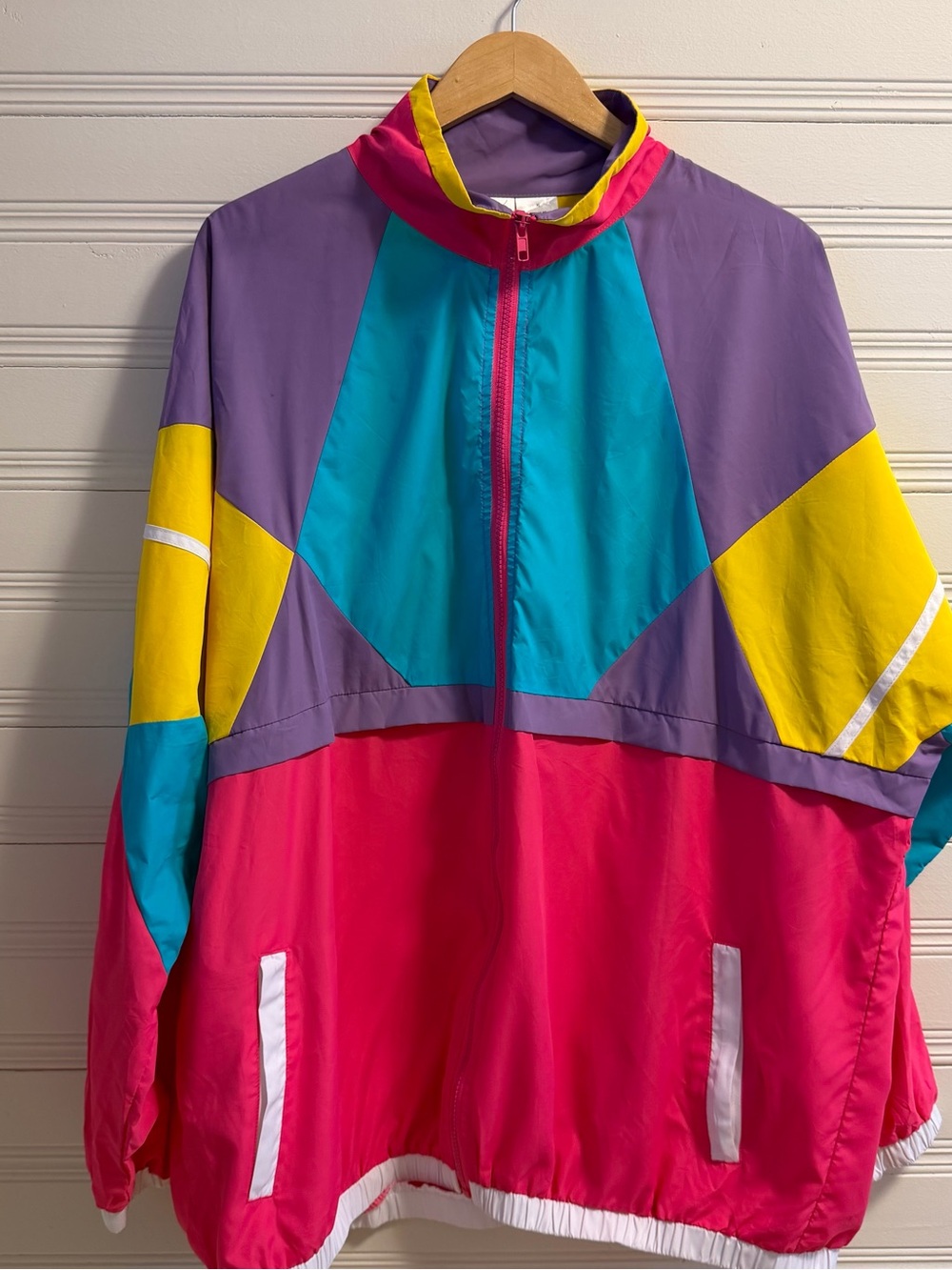 Retro Colorblock Windbreaker Jacket Neon Oversized XL 90s Style